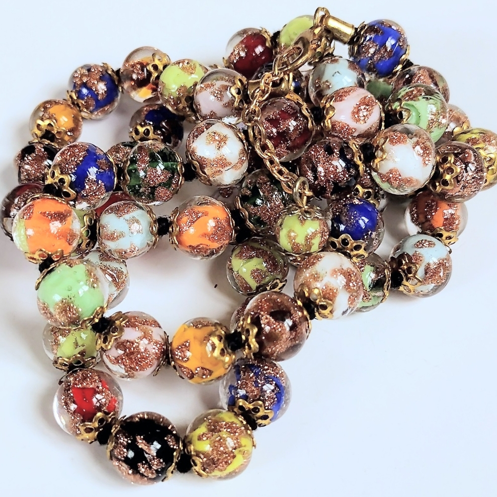 🌈 Vintage Cornaro Murano Venetian Sommerso Aventurine Gold Art Glass Necklace - Picture 4 of 9